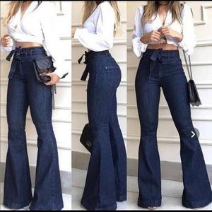 Womens Fashion High Waist Flare Jeans